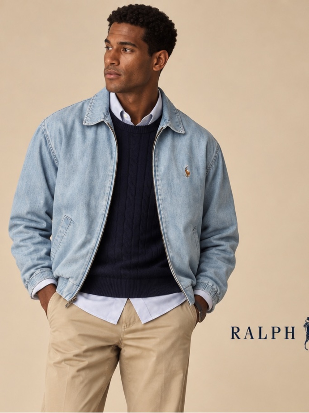 Polo by Ralph Lauren Light Blue Denim Classic Lightweight Bayport Bomber Jacket